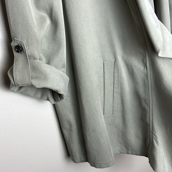 Chicos Ruffle Open Front Waterfall Duster Olive Green Jacket Chico’s Sz 2 Large - Picture 10 of 14
